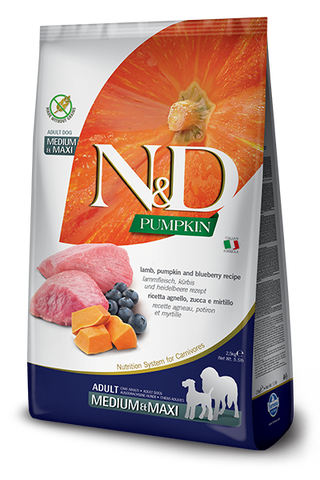 Farmina - N&D Pumpkin, Lamb & Blueberry Adult Medium & Maxi - Dry Dog Food - Various Sizes