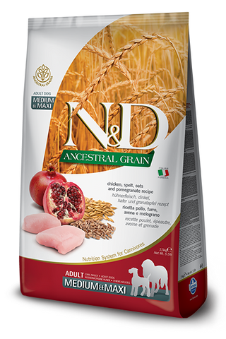 Farmina - N&D Ancestral Grain Chicken & Pomegranate Adult Medium & Maxi - Dry Dog Food - 26.5lb