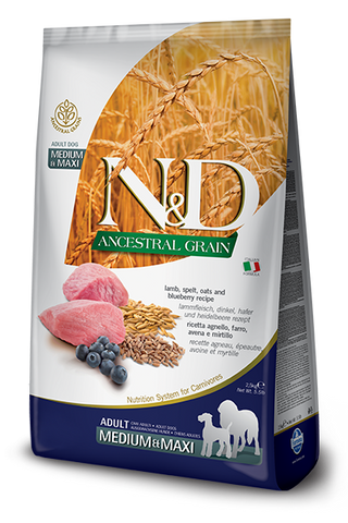 Farmina - N&D Ancestral Grain Lamb & Blueberry Adult Medium & Maxi - Dry Dog Food - 26.5lb