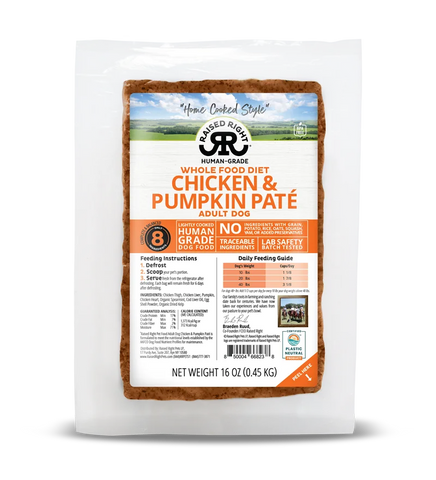 Raised Right - Chicken & Pumpkin Pate Adult - Gently Cooked Dog Food - 16 oz (Local Delivery Only)