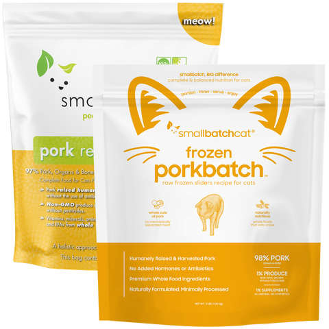 Small Batch - Frozen Pork Batch Sliders - Raw Cat Food - 3 lb (Local Delivery Only)