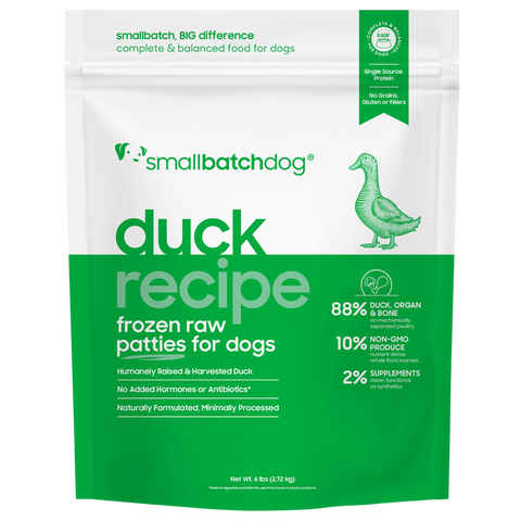 Small Batch - Frozen Duck Batch Patties - Raw Dog Food - 6 lb (Local Delivery Only)