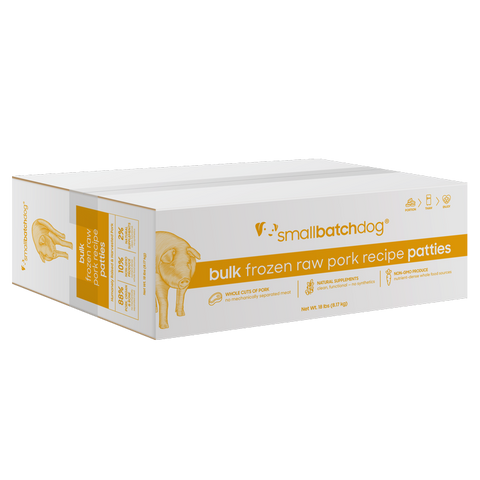 Small Batch - Frozen Pork Batch Patties - Raw Dog Food - 18 lb (Local Delivery Only)