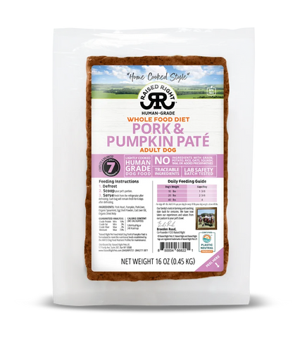 Raised Right - Pork & Pumpkin Pate Adult - Gently Cooked Dog Food - 16 oz (Local Delivery Only)