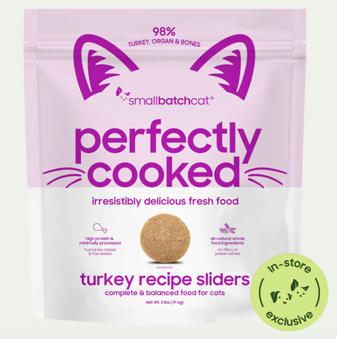 Small Batch - Frozen Perfectly Cooked Turkey - Gently Cooked Cat Food - 2 lb (Local Delivery Only)