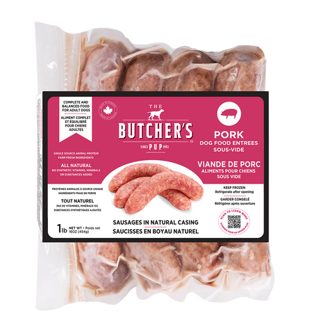 The Butcher's Pup - Pork Sous-Vide Sausages - Gently Cooked Dog Food - 1 lb (Local Delivery Only)