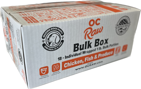 OC Raw - Frozen Chicken Fish & Produce Patties Bulk Box - Raw Dog Food - 18 lb (PRE-ORDER-Local Delivery Only)