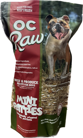 OC Raw - Frozen Beef & Produce Mini Patties - Raw Dog Food - 4 lb (PRE-ORDER-Local Delivery Only)