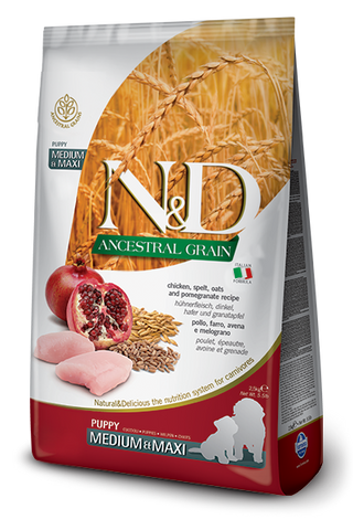 Farmina - N&D Ancestral Grain Chicken & Pomegranate Puppy Medium & Maxi - Dry Dog Food - Various Sizes